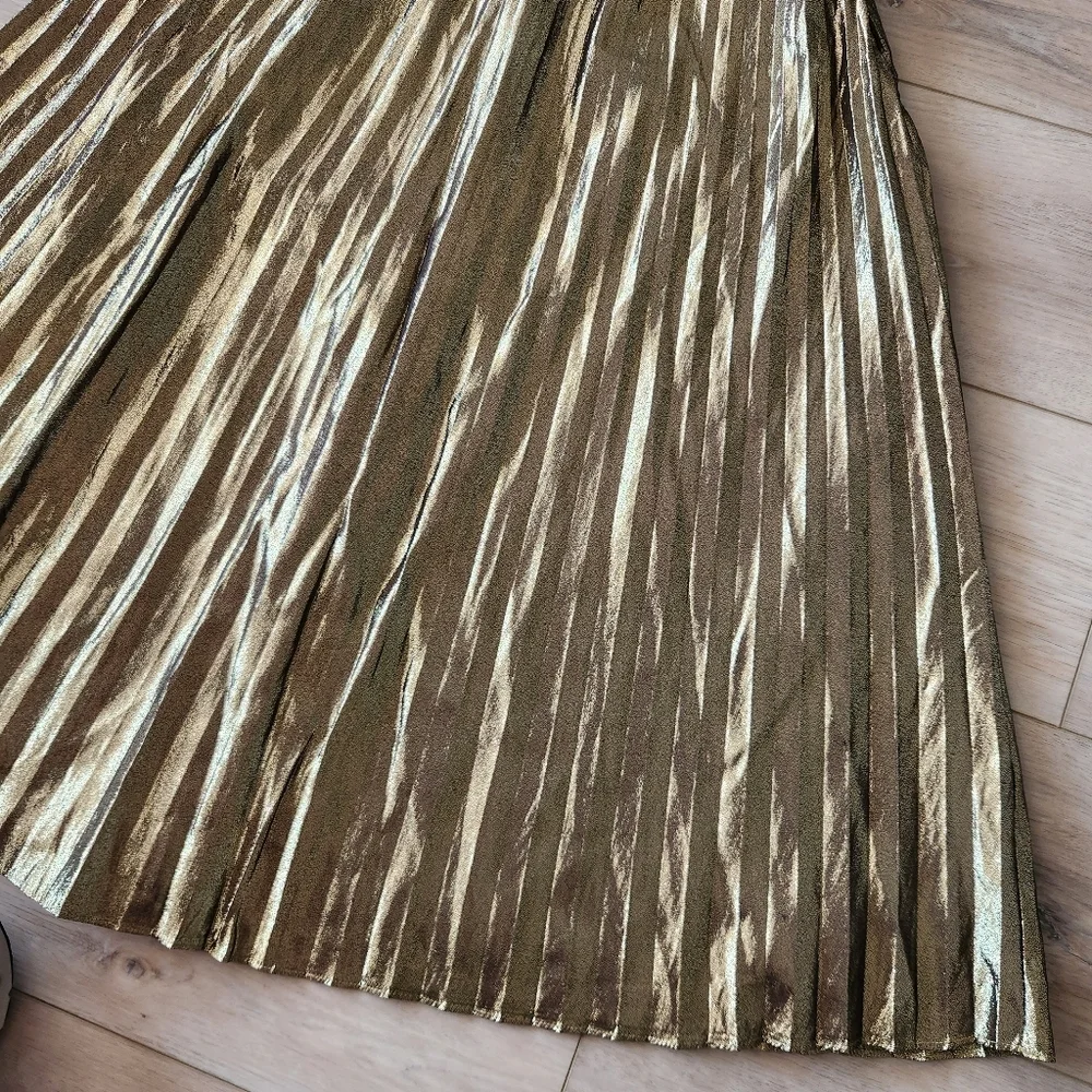J Crew Collection Metallic Pleated Midi Skirt Womens Size 8 A-line Gold Black